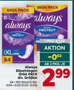 Billa Always Slipeinlagen GIGA PACK div. Größen Angebot