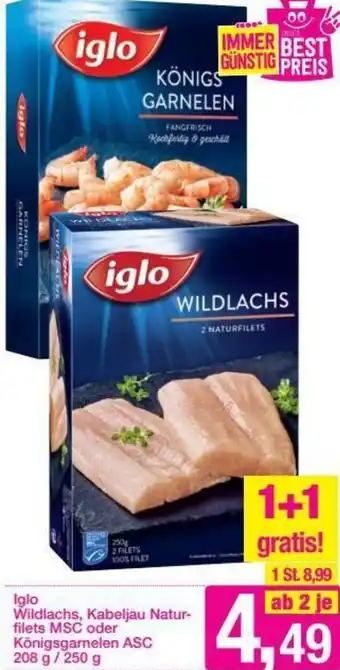 Sutterlüty Iglo Wildlachs, Kabeljau Natur-Filets MSC Oder Königsgarnelen ASC 208/250G Angebot
