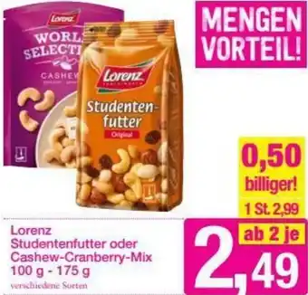 Sutterlüty Lorenz Studentfutter Oder Cashew-Cranberry-Mix 100-175g Angebot