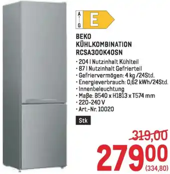 Metro Beko kühlkombination RCSA300K40SN Angebot