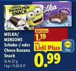 Lidl MILKA/MINIONS Schoko-/ oder Choco Banana Snack Angebot