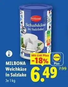 Lidl Milbona Weichkäse in Salzlake Angebot