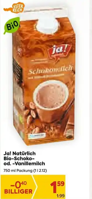 Billa Ja! Naturlich Bio-Schoko-od. -Vanillemilch Angebot