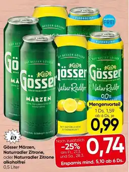 Spar Gösser märzen, naturradler zitrone oder naturradler zitrone alkoholfrei Angebot