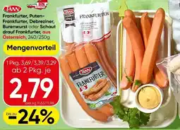 Spar Frankfurter, puten frankfurter, debreziner, burenwurst oder schaut drauf frankfurter Angebot