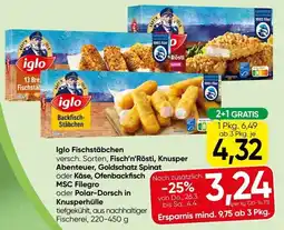 Spar Iglo fischstäbchen fisch'n'rösti, knusper abenteuer, goldschatz spinat oder käse Angebot