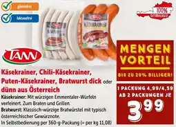 Interspar Käsekrainer, chili-käsekrainer, puten-käsekrainer, bratwurst dick oder dünn aus österreich Angebot