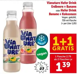 Interspar Vianature hafer drink erdbeere + banane oder hafer drink banane + kokosnuss Angebot
