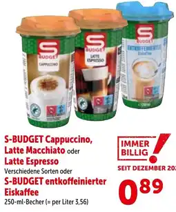 Interspar S-budget cappuccino, latte macchiato oder latte espresso oder s-budget entkoffeinierter eiskaffee Angebot