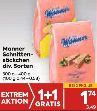 Billa Manner Schnitten-Säckchen Div. Sorten 300-400g Angebot