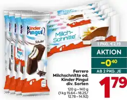 Billa Ferrero Milchschnitte od. Kinder Pingui Angebot
