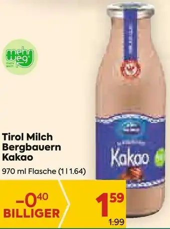 Billa Tirol Milch Bergbauern Kakao 970 ml Angebot