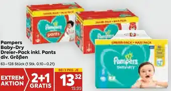 Billa Pampers Baby-Dry Dreier-Pack Inkl. Pants Div. Größen Angebot