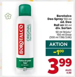 Billa Borotalco Deo Spray 150 ml od. Deo Roll on 50 ml div. Sorten Angebot