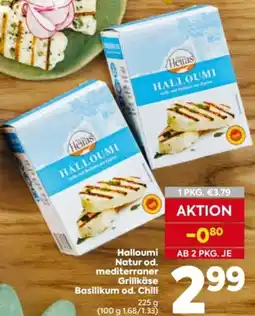 Billa Halloumi Natur od. mediterraner Grillkäse Basilikum od. Chili Angebot