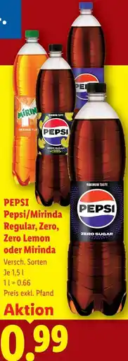 Lidl Pepsi pepsi/mirinda regular, zero, zero lemon oder mirinda Angebot