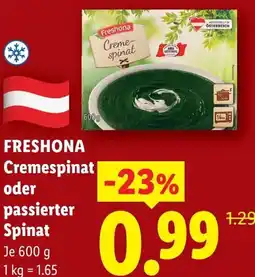 Lidl Freshona Cremespinat oder passierter Spinat Angebot