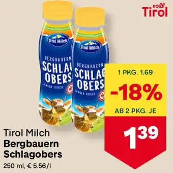 MPreis Tirol Milch Bergbauern Schlagobers Angebot