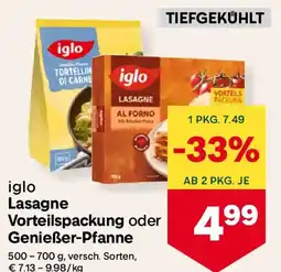 MPreis iglo Lasagne Vorteilspackung oder Genießer-Pfanne Angebot