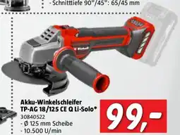 Bauhaus Einhell Professional Power X-Change 18V Akku-Winkelschleifer TP-AG 18/125 CE Q Li - Solo Angebot