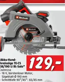 Bauhaus Einhell Professional Power X-Change 18V Akku-Handkreissäge TE-CS 18/190 Li BL-Solo Angebot