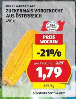 Hofer Zuckermais vorgekocht aus Österreich Angebot