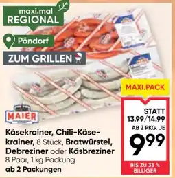 Maximarkt Käsekrainer, Chili-Käse- krainer, Bratwürstel, Debreziner oder Käsbreziner Angebot
