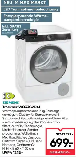 Maximarkt Trockner WQ33G2D41 Angebot