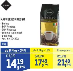 Metro Rioba Kaffee Espresso Angebot