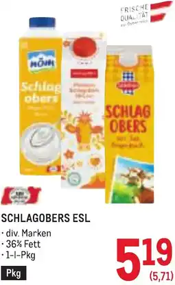 Metro Schlagobers esl Angebot