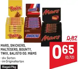 Metro Mars, snickers, maltesers, bounty, twix, balisto od. m&ms Angebot