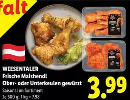 Lidl Wiesentaler frische maishendl ober- oder unterkeulen gewürzt Angebot