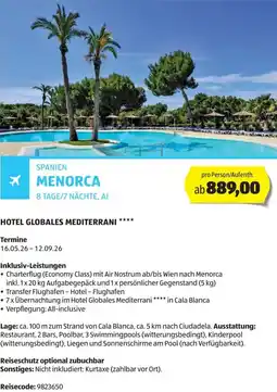 Hofer Reisen Spanien menorca Angebot