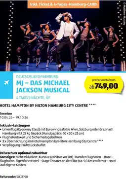 Hofer Reisen Deutschland/hamburg mj-das michael jackson musical Angebot