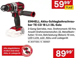 Lagerhaus EINHELL Akku-Schlagbohrschrau- ber TE-CD 18 Li-i BL-Solo Angebot
