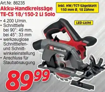 Zgonc Akku-handkreissäge te-cs 18/150-2 li solo Angebot