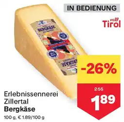 MPreis Erlebnissennerei Zillertal Bergkäse Angebot