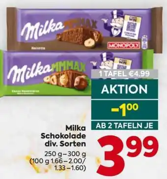Billa Milka Schokolade div. Sorten Angebot