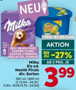 Billa Milka Eis od. Nestlé Pirulo div. Sorten Angebot