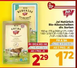 Billa Ja! Natürlich Bio-Käsescheiben div. Sorten Angebot