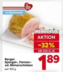 Billa Berger Spargel-, Farmer- od. Römerschinken Angebot