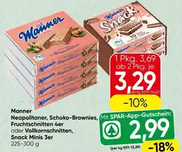 Spar Manner neapolitaner, schoko-brownies fruchtschnitten 4er oder vollkornschnitten, snack minis 3er Angebot