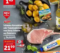 Interspar Schweins-karreekrone oder tomahawksteak vom duroc schwein aus österreich Angebot
