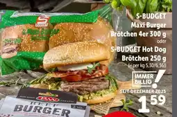 Interspar S-BUDGET Maxi Burger Brötchen 4er 300 g oder S-BUDGET Hot Dog Brötchen 250 g Angebot