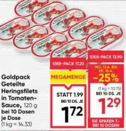 Maximarkt Goldpack geteilte heringsfilets in tomaten- sauce Angebot