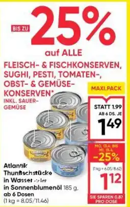Maximarkt Atlantik thunfischstücke in wasserler in sonnenblumenöl Angebot