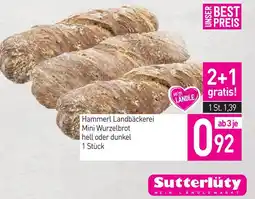 Sutterlüty Hammerl landbäckerei mini wurzelbrot hell oder dunkel Angebot
