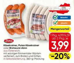 Spar TANN Käsekrainer, Puten Käsekrainer oder Bratwurst dünn Angebot