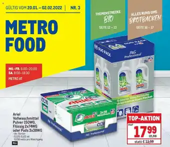 Metro Ariel Vollwaschmittel Pulver 150WG, Flussig 2x74WG oder Pods 3x38WG Angebot