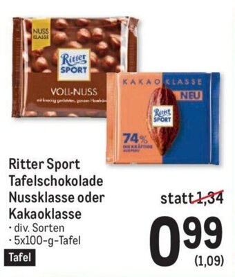 Metro Ritter Sport Tafelschokolade Nussklasse oder Kakaoklasse Angebot